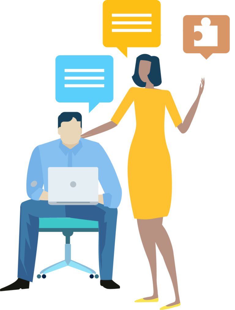 Ackerman Pierce illustration of two people sharing ideas